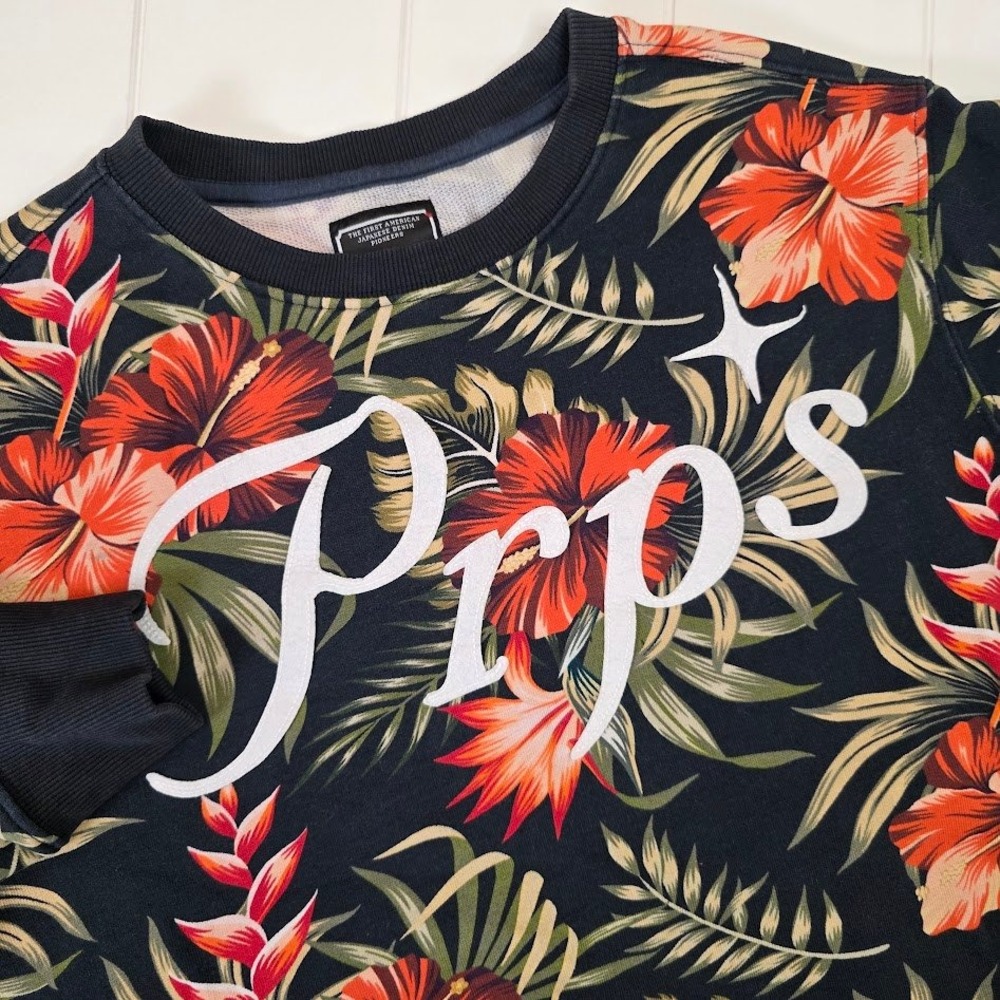 PRPS Men's Size L Hawaiian Tropical Hibiscus Floral Print Crewneck Sweatshirt‎